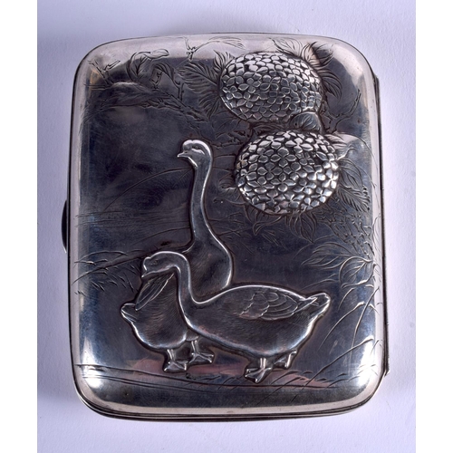 1073 - A 19TH CENTURY JAPANESE MEIJI PERIOD SILVER CIGARETTE CASE decorated with ducks. 86 grams. 7 cm x 9 ... 