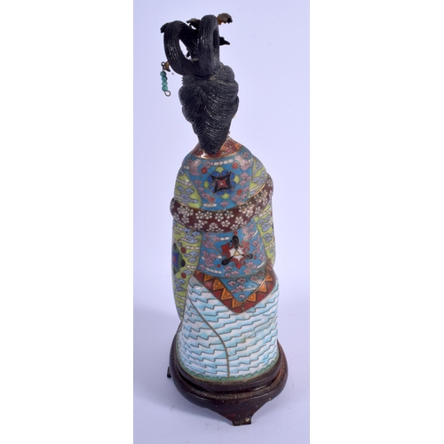 1079 - AN EARLY 20TH CENTURY CHINESE CLOISONNE ENAMEL AND IVORY GUANYIN decorated with motifs. 27 cm high.