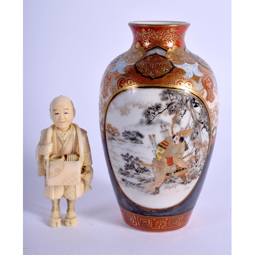 1103 - A 19TH CENTURY JAPANESE MEIJI PERIOD KUTANI VASE together with a Meiji period okimono. (2)