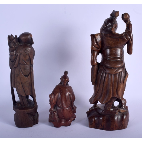 1107 - A 19TH CENTURY CHINESE HARDWOOD FIGURE OF A BUDDHA together with two others, a tray & a screen. Larg... 