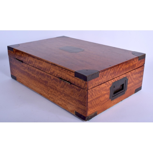 481 - A VICTORIAN SATINWOOD BRASS BOUND BOX modelled in the Campaign style. 44 cm x 25 cm.