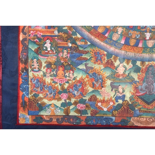 1126 - A 19TH CENTURY CHINESE SINO TIBETAN EMBROIDERED SILK THANGKA painted with Buddhistic figures. Thangk... 