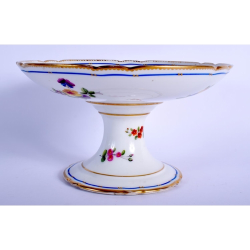 113 - A 19TH CENTURY FRENCH SEVRES PORCELAIN COMPORT TAZZA painted with floral sprays. 12 cm x 20 cm.