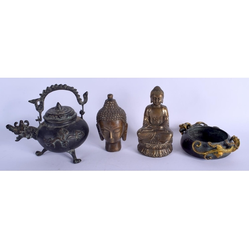 1132 - A CHINESE BRONZE CENSER 20th Century, together with a bronze vessel & two buddha. Largest 13 cm x 8 ... 