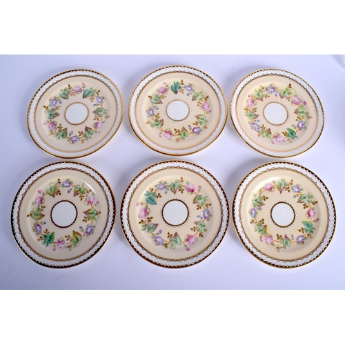 52 - A 19TH CENTURY CONTINENTAL PORCELAIN TEASET painted with flowers upon a cream ground. Largest 24 cm ... 