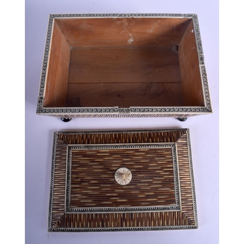 521 - A 19TH CENTURY ANGLO INDIAN VIZAGAPATAM IVORY AND PORCUPINE QUILL WORK BOX decorated with foliage an... 