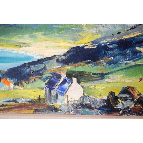 523 - Irish School (20th Century) Kenneth Webb, Coastal View, Oil on canvas. Image 90 cm x 34 cm.