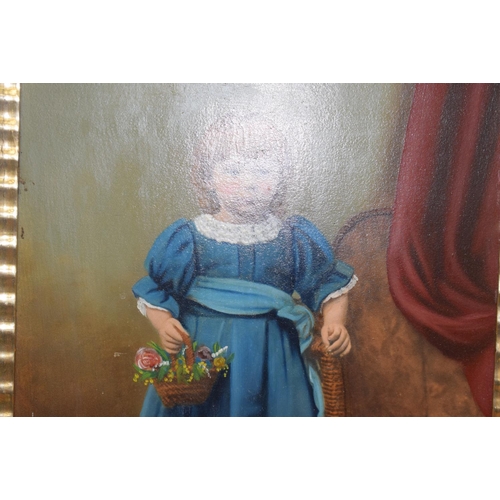 526 - British School (19th Century) Oil on board, Girl in blue. Image 30 cm x 25 cm.