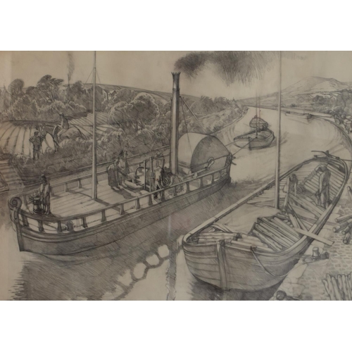 527 - William Symington (20th Century) Charlotte Dunas, First Practical Steam Vessel. Image 66 cm x 48 cm.