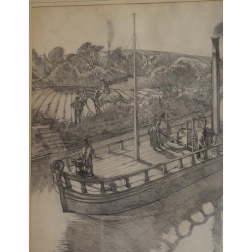 527 - William Symington (20th Century) Charlotte Dunas, First Practical Steam Vessel. Image 66 cm x 48 cm.