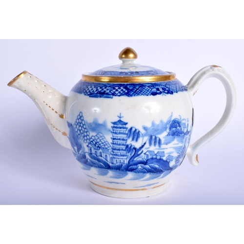 53 - AN EARLY 19TH CENTURY ENGLISH PEARLWARE TEASET painted with landscapes. Largest 24 cm wide. (14)