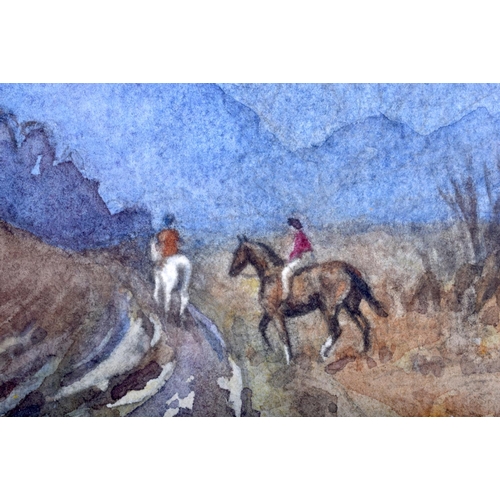 538 - E O Pearce (C1954) Watercolour, hunting horses within a landscape. Image 33 cm x 25 cm.