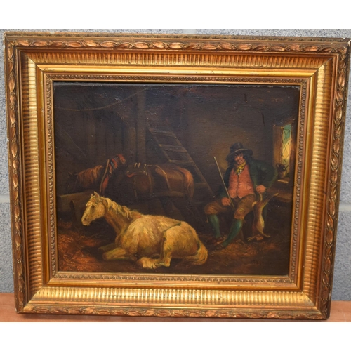 543 - English School (18th Century) After George Moorland, Oil on board, Horse and its master. Image 36 cm... 