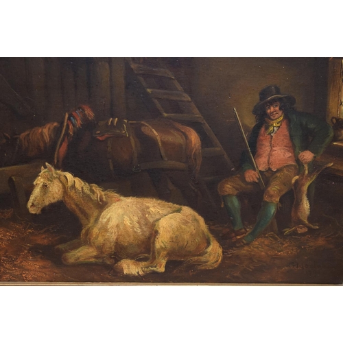 543 - English School (18th Century) After George Moorland, Oil on board, Horse and its master. Image 36 cm... 