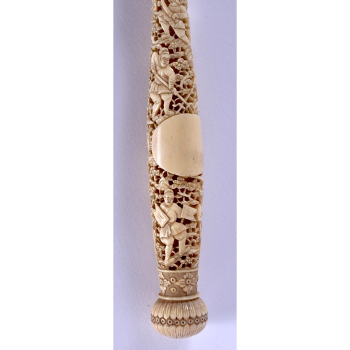 1174 - AN EXTREMELY RARE 19TH CENTURY CHINESE CANTON IVORY FOLDING SCROLL POINTER Qing, with silver mounts.... 