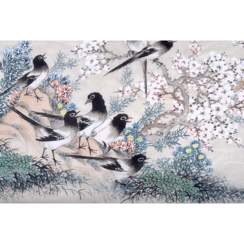 1182 - A LARGE PAIR OF 19TH CENTURY CHINESE PAINTED SILK PANELS Qing, depicting figures and birds in variou... 