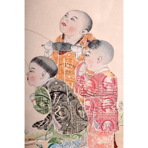 1195 - A VERY UNUSUAL EARLY 20TH CENTURY CHINESE INKWORK WATERCOLOUR Late Qing/Republic, partly formed with... 