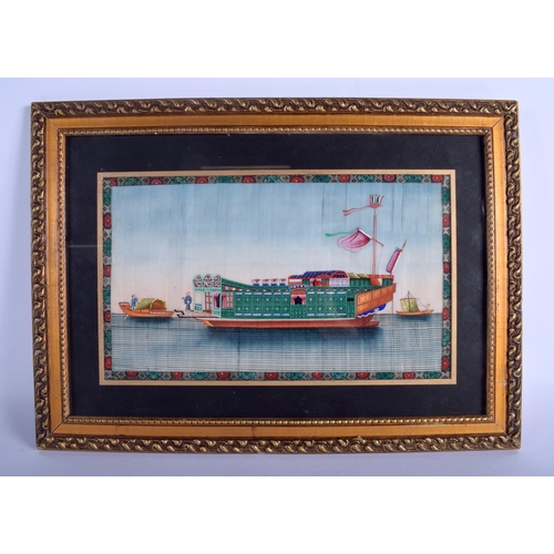 1197 - A LARGE 19TH CENTURY CHINESE PAINTED PITH PAPER WATERCOLOUR Qing, depicting a boat. Image 32 cm x 18... 