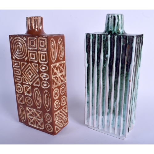 57 - A LARGE PAIR OF STUDIO POTTERY FLASKS by Brooker. 27 cm x 10 cm.