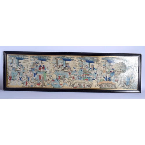 1200 - A LARGE 19TH CENTURY CHINESE PAINTED WATERCOLOUR Qing, depicting numerous scholars within a cloudy l... 