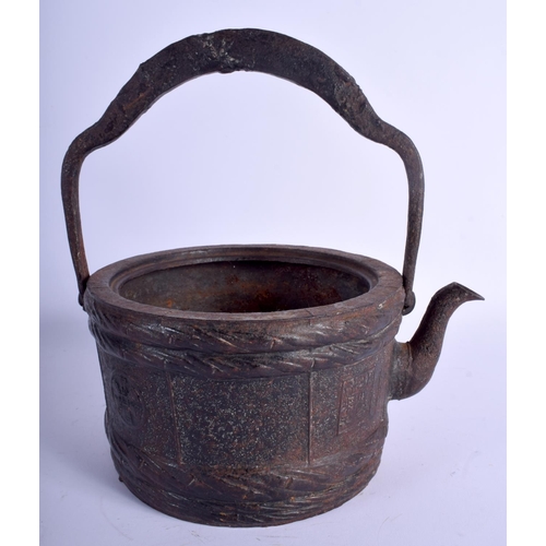 1207 - AN UNUSUAL 19TH CENTURY JAPANESE CAST IRON TEAPOT bearing 4 signatures to each side. 23 cm x 23 cm.