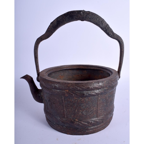 1207 - AN UNUSUAL 19TH CENTURY JAPANESE CAST IRON TEAPOT bearing 4 signatures to each side. 23 cm x 23 cm.