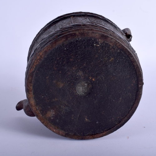 1207 - AN UNUSUAL 19TH CENTURY JAPANESE CAST IRON TEAPOT bearing 4 signatures to each side. 23 cm x 23 cm.