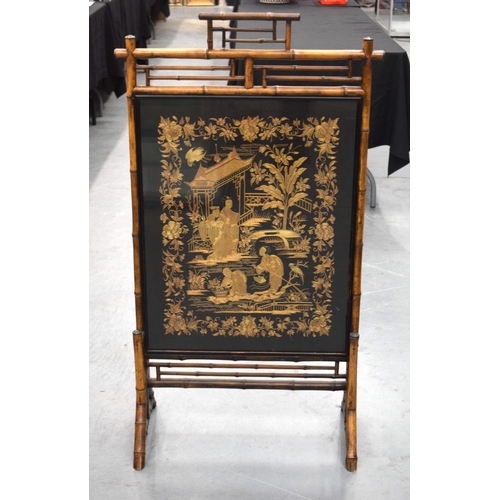 1208 - A 19TH CENTURY CHINESE FRAMED BLACK SILKWORK PANEL within a lovely aesthetic movement bamboo frame. ... 