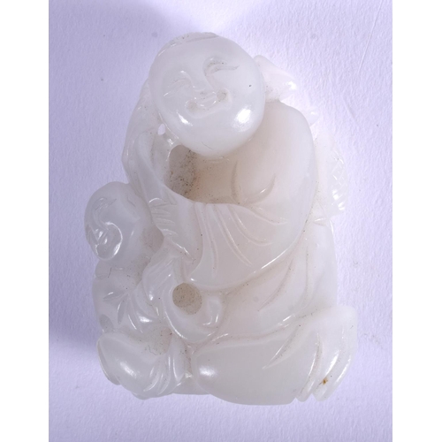 1215 - AN EARLY 20TH CENTURY CHINESE CARVED GREENISH WHITE JADE FIGURE Late Qing/Republic. 5.5 cm x 3.5 cm.