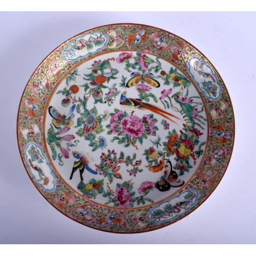 1227 - A 19TH CENTURY CHINESE CANTON FAMILLE ROSE PORCELAIN DISH painted with birds and butterflies. 25 cm ... 