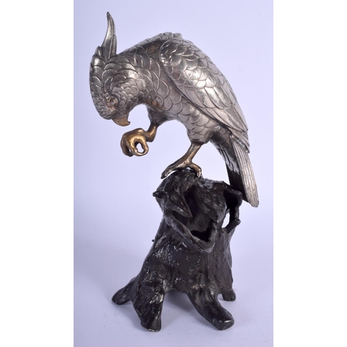 1231 - A 19TH CENTURY JAPANESE MEIJI PERIOD SILVERED OKIMONO OF A BIRD modelled upon an alloy base. 22 cm h... 