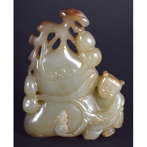 1242 - AN EARLY 20TH CENTURY CHINESE CARVED GREEN JADE FIGURE Late Qing/Republic. 6 cm x 4.25 cm.