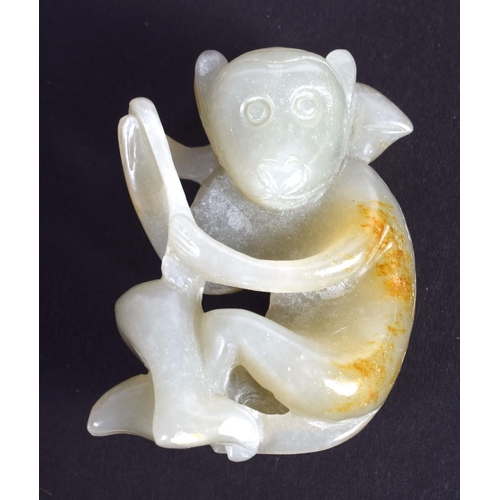 1248 - AN EARLY 20TH CENTURY CHINESE GREEN JADE FIGURE OF A MONKEY Late Qing/Republic. 3.25 cm x 2.75 cm.