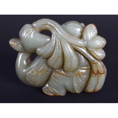 1257 - AN EARLY 20TH CENTURY CHINESE CARVED GREEN JADE BOY AND BIRD Late Qing/Republic. 6.5 cm x 5.5 cm.