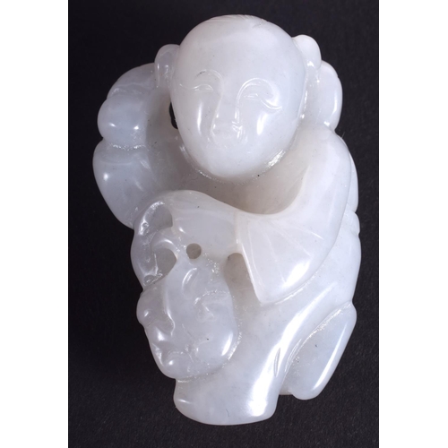 1271 - AN EARLY 20TH CENTURY CHINESE CARVED WHITE JADE FIGURE OF A BOY Late Qing/Republic. 4 cm x 2.75 cm.