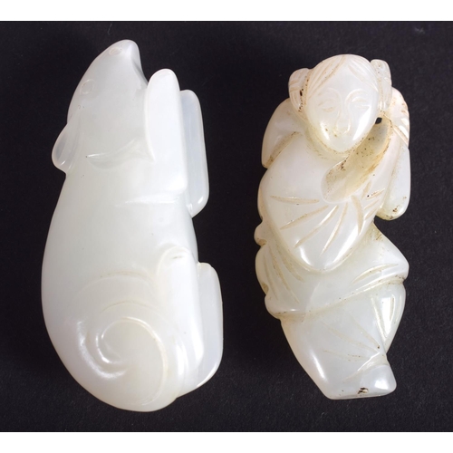 1283 - TWO CHINESE CARVED WHITE JADE FIGURES 20th Century. Largest 3 cm wide. (2)