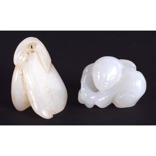 1284 - TWO CHINESE CARVED WHITE JADE FIGURES 20th Century. Largest 2.5 cm wide. (2)