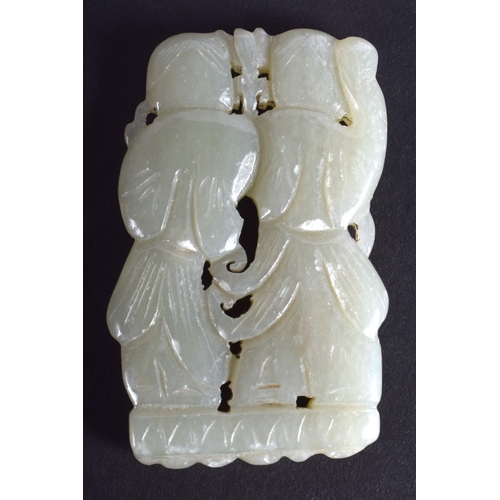 1287 - A 19TH CENTURY CHINESE CARVED GREEN JADE FIGURE OF TWO GIRLS Qing. 5.5 cm x 3.5 cm.