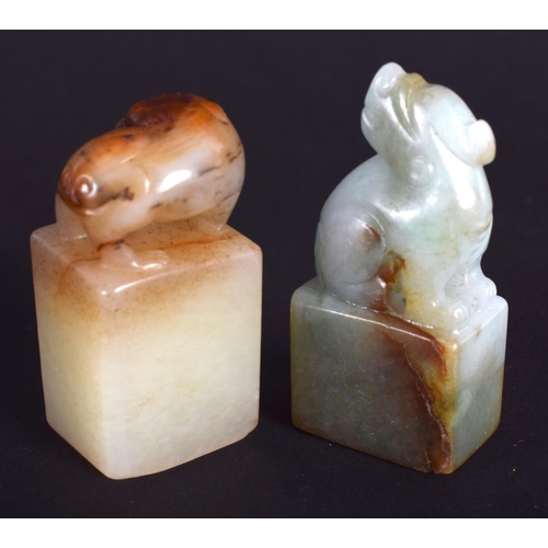 1297 - TWO CHINESE CARVED JADE SEALS 20th Century. Largest 2.75 cm x 2.5 cm. (2)