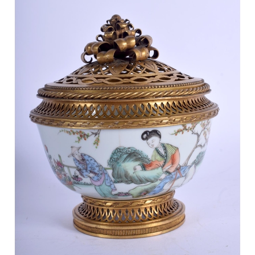 1304 - AN EARLY 20TH CENTURY CHINESE FAMILLE ROSE PORCELAIN BOWL Guangxu, with antique French mounts. 11 cm... 