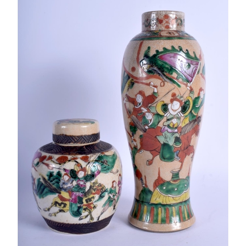 1309 - TWO 19TH CENTURY CHINESE FAMILLE VERTE CERAMICS Qing. Largest 33 cm high. (2)