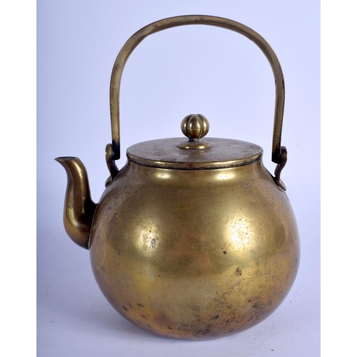 1314 - A RARE 19TH CENTURY CHINESE BRASS TEAPOT AND COVER Jin Xian Tang, with fruiting finial. 285 grams. 1... 