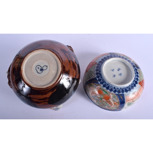 1318 - A LARGE 19TH CENTURY JAPANESE SUMIDA POO WARE BOWL together with an imari bowl. Largest 18 cm x 20 c... 