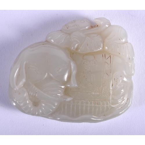 1327 - A GOOD 19TH CENTURY CHINESE CARVED GREENISH WHITE JADE ELEPHANT Qing. 6 cm x 4.5 cm.