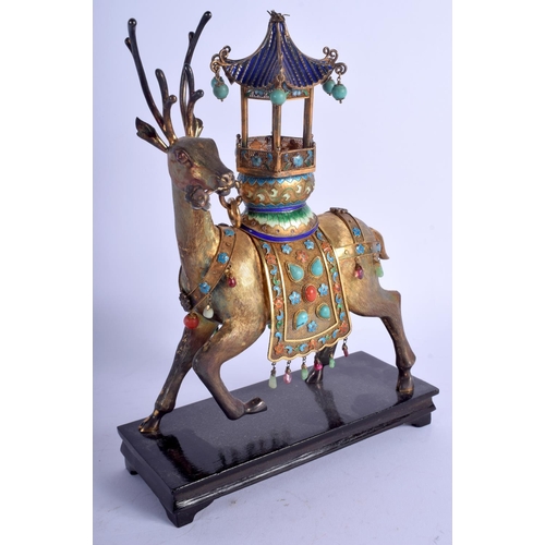 1329 - A RARE EARLY 20TH CENTURY CHINESE SILVER GILT AND ENAMEL DEER Late Qing, decorated with coral and tu... 