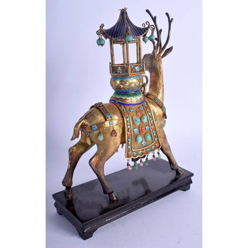 1329 - A RARE EARLY 20TH CENTURY CHINESE SILVER GILT AND ENAMEL DEER Late Qing, decorated with coral and tu... 