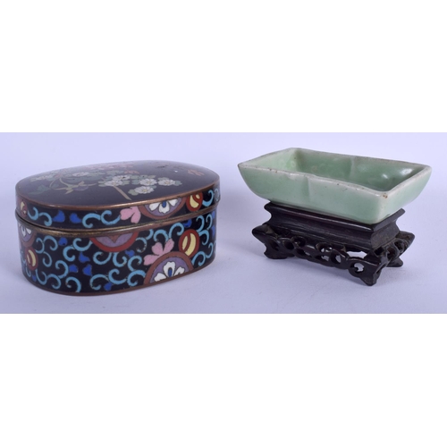 1330 - A JAPANESE TAISHO PERIOD CLOISONNE ENAMEL BOX together with a Chinese qing dynasty brush washer. Lar... 