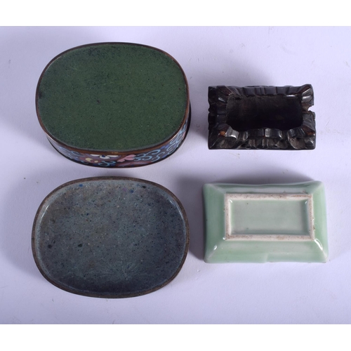 1330 - A JAPANESE TAISHO PERIOD CLOISONNE ENAMEL BOX together with a Chinese qing dynasty brush washer. Lar... 