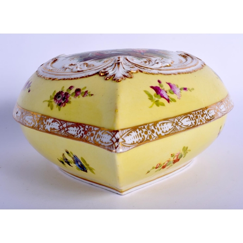 71 - A RARE 19TH CENTURY DRESDEN PORCELAIN HEART SHAPED BOX AND COVER painted with lovers within a landsc... 