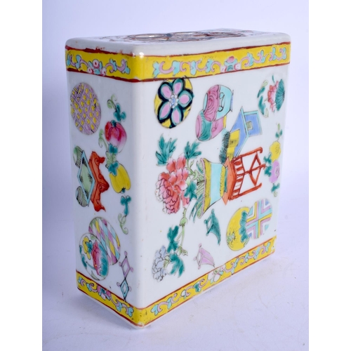 1345 - AN EARLY 20TH CENTURY CHINESE FAMILLE ROSE PORCELAIN PILLOW Guangxu. 14 cm x 11 cm.